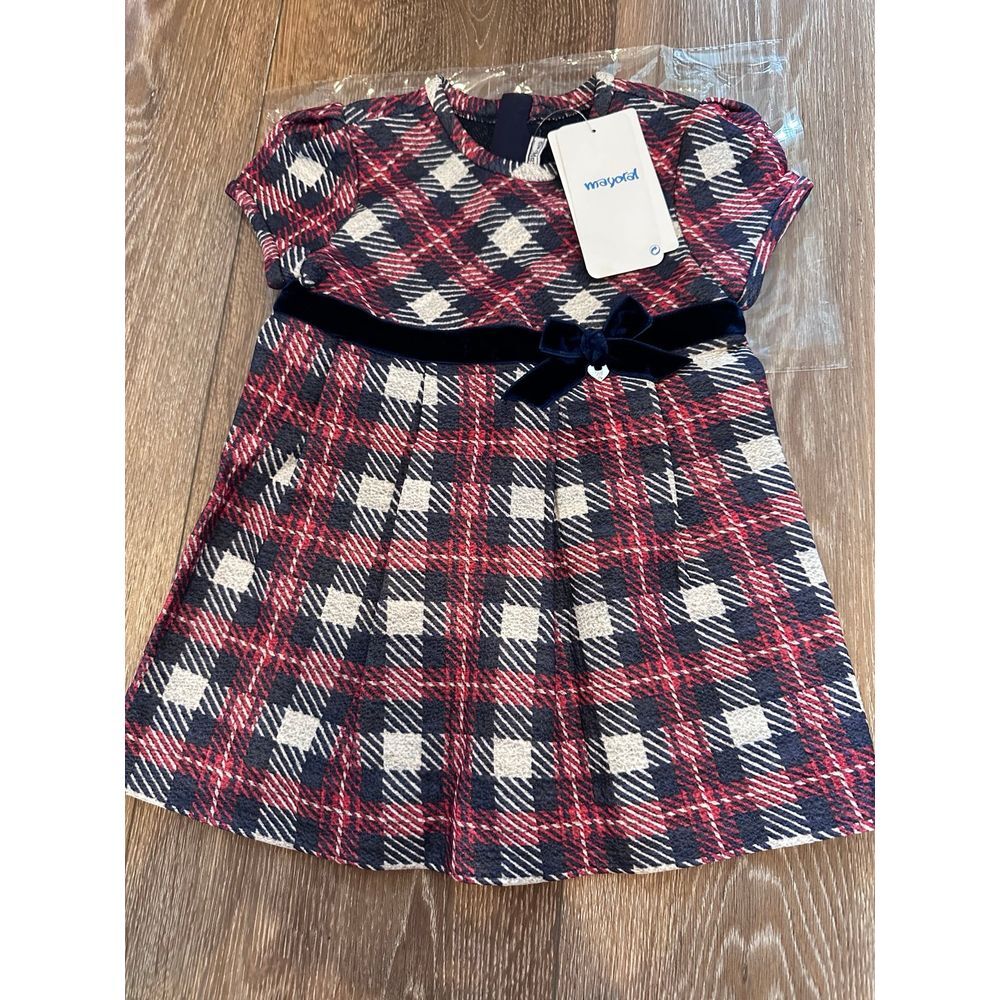 NWT‎ Mayoral plaid dress 24 months velvet bow at waist
